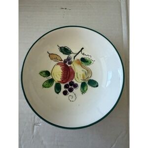 Vintage Japan Hand Painted Fruit Bowl Ceramic Apple Pear Grapes Green Rim 6.25"